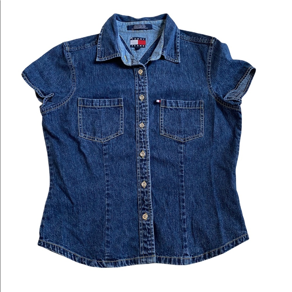 Vintage Tommy Hilfiger Women’s Denim Short Sleeve Button Down Shirt